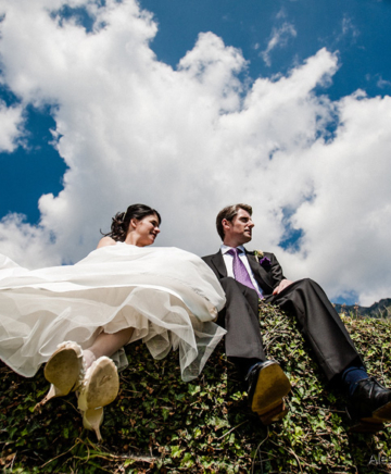 bride and groom in the dolomites